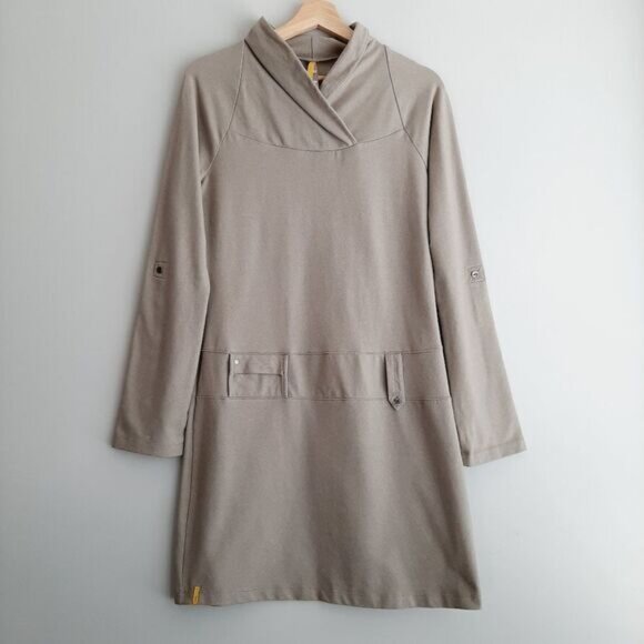LOLE Evolt Long Utility Sleeve Casual Mini Dress Shawl Neck Beige Sz M - Picture 3 of 15